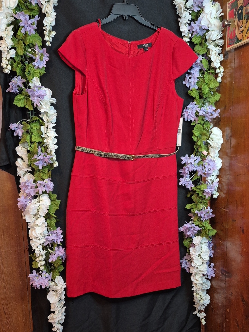 Alex Marie Red Cap Sleeve Midi Sheath Dress With Accessory Belt
